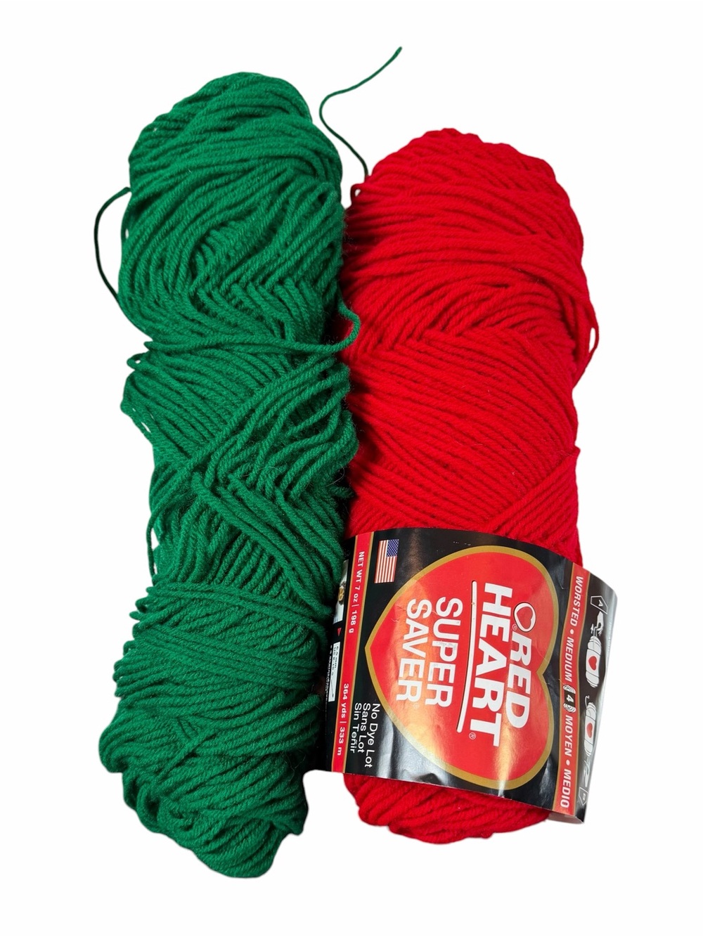 Red Heart Super Saver Yarn Lot Of 2 Christmas Colors Red And Green Weight 4